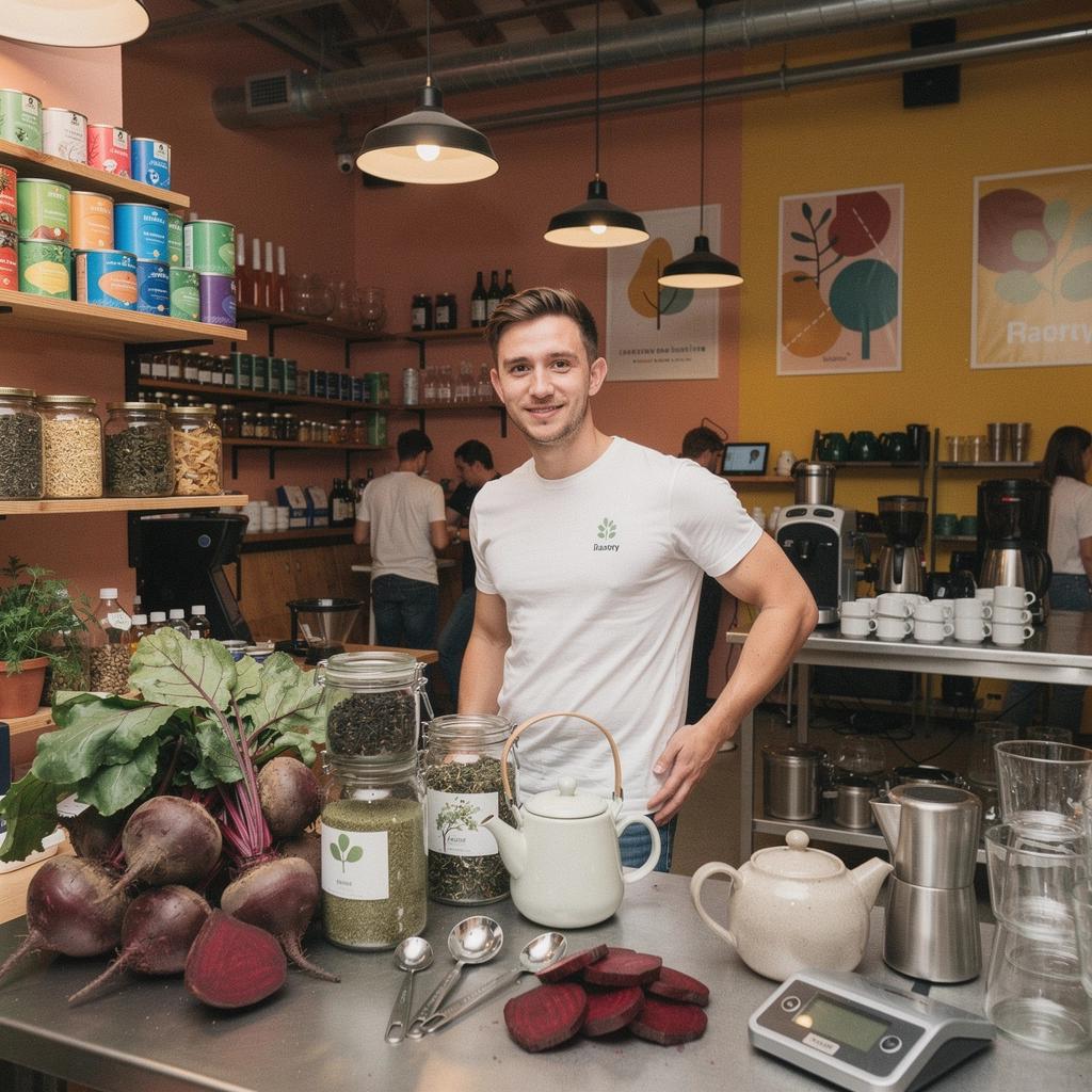 Čajna žličica s prahom cikle, uz čašu svježe pripremljenog čaja.